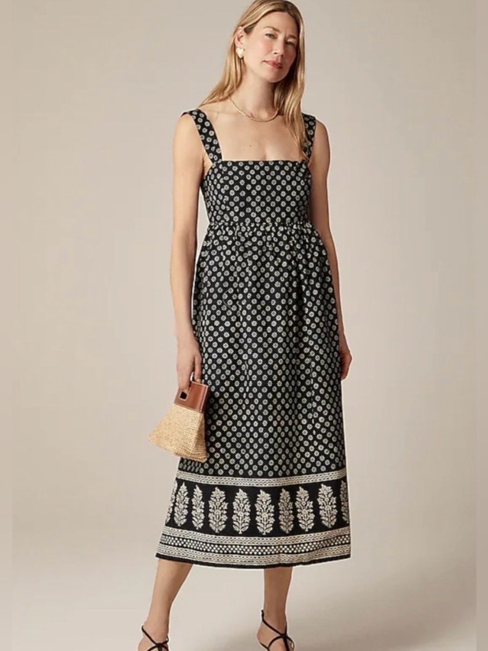J Crew Squareneck midi dress in block print NWT
